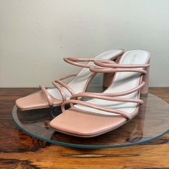 NINE WEST Strappy Open Toe Heel Sandals Platform Block Heels Size 12 - Picture 4 of 16